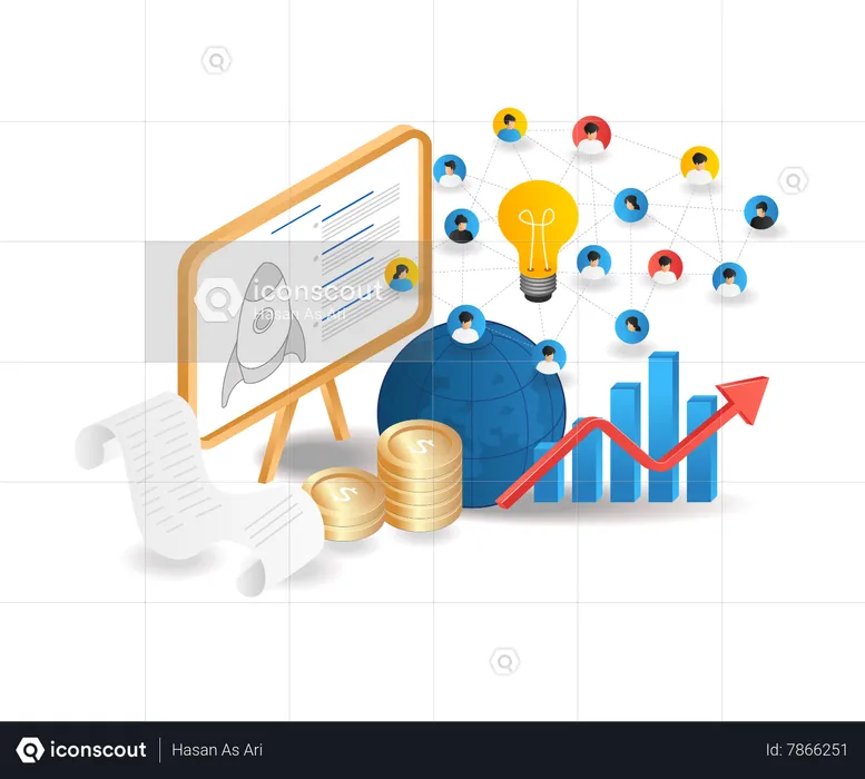 Educación para el desarrollo de ideas de creación de empresas de inversión tecnológica.  Ilustración