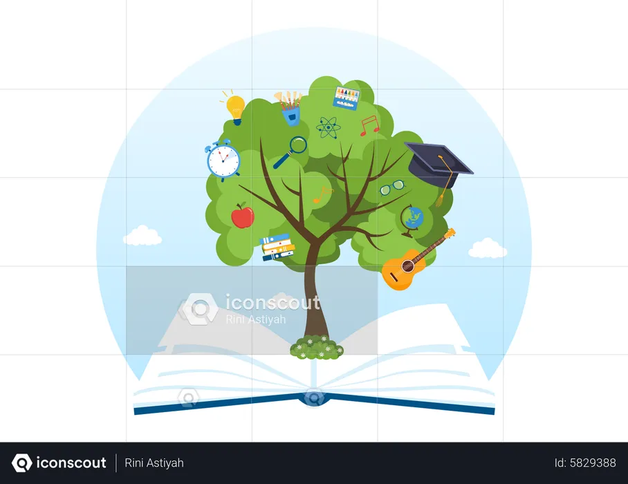Education tree grow through book  Illustration