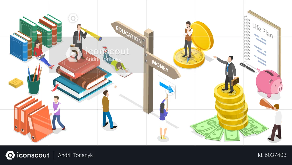 Education VS Money  Illustration