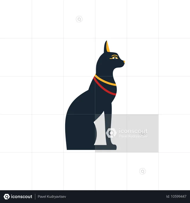 Egyptian ancient sacred black cat statue  Illustration