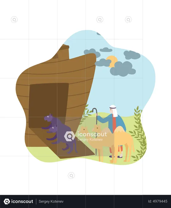 Egyptian man gathering cattle  Illustration