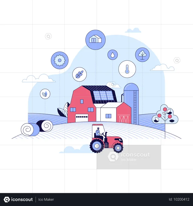 Ehemalige Verwendung innovativer Lösung für das Farmmanagement  Illustration