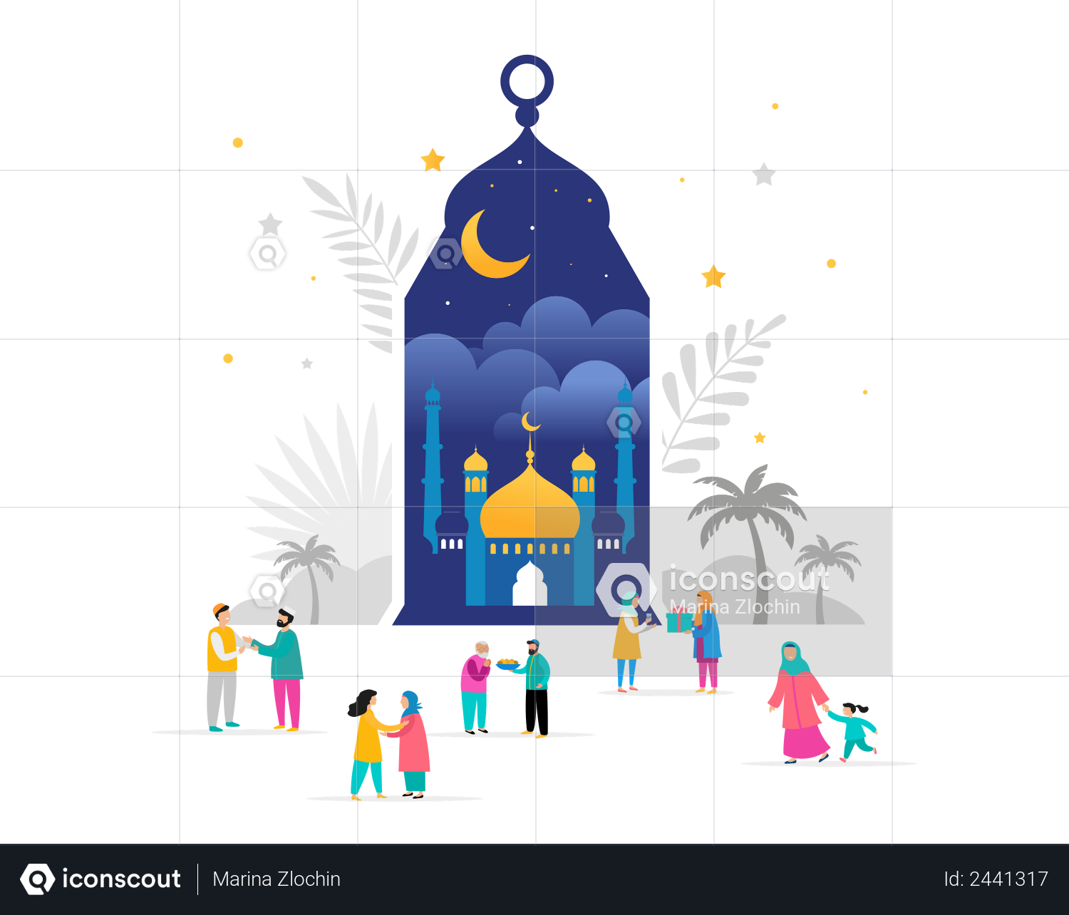 Best Premium Eid mubarak Illustration download in PNG & Vector format