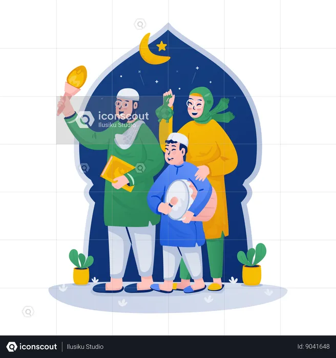 Eid mubarak night celebration  Illustration