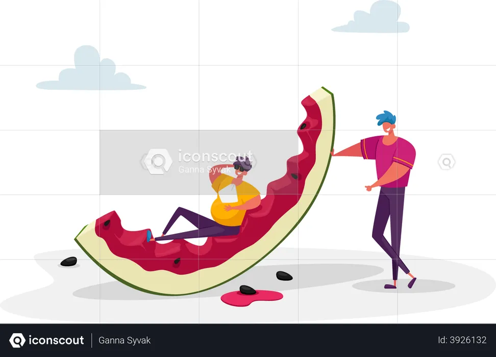 Eine Scheibe Wassermelone essen  Illustration