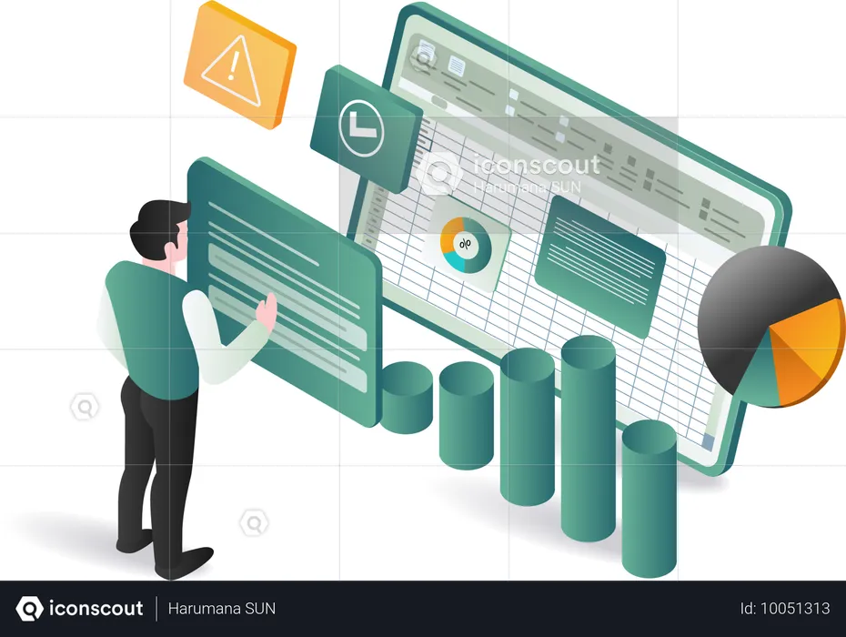 Eine Person überprüft statistische Informationen auf einem Bildschirm  Illustration