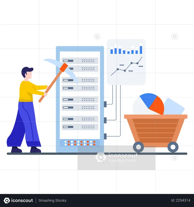 Ejecutivo de marketing haciendo investigación de datos  Ilustración