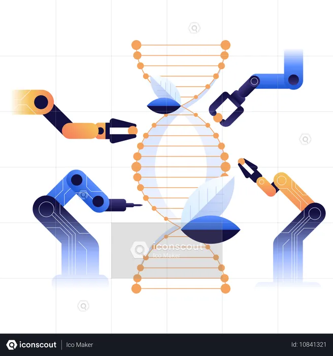 El auge de la biotecnología Los brazos robóticos manipulan la doble hélice del ADN  Ilustración