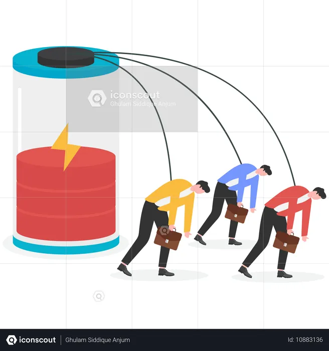 El cuerpo del hombre de negocios conecta la batería para complementar la energía  Ilustración