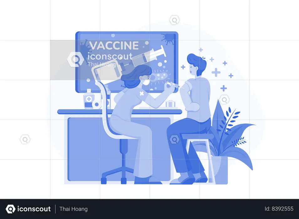 El médico está inyectando una vacuna a su paciente.  Ilustración