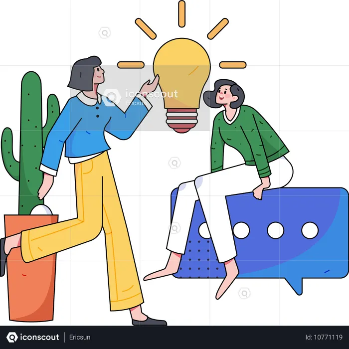 El equipo está discutiendo ideas brillantes.  Ilustración