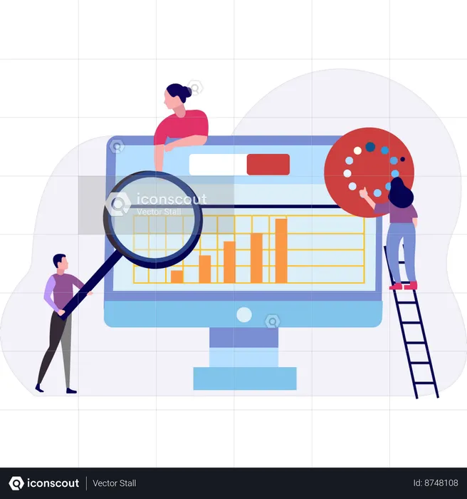 El equipo está trabajando en el gráfico de negocios.  Ilustración