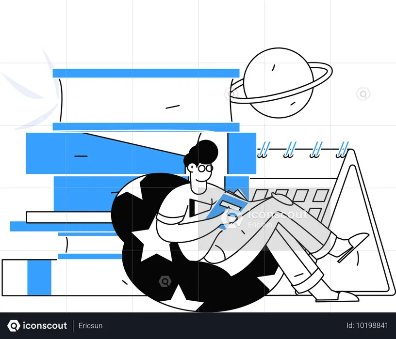 El hombre aprende de los libros según el calendario de exámenes  Ilustración