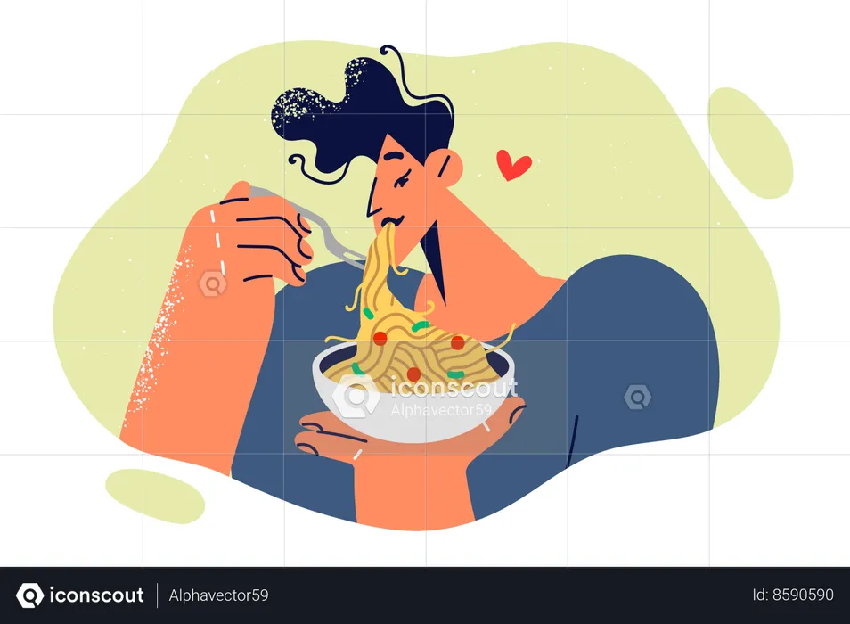 El hombre está comiendo fideos  Ilustración