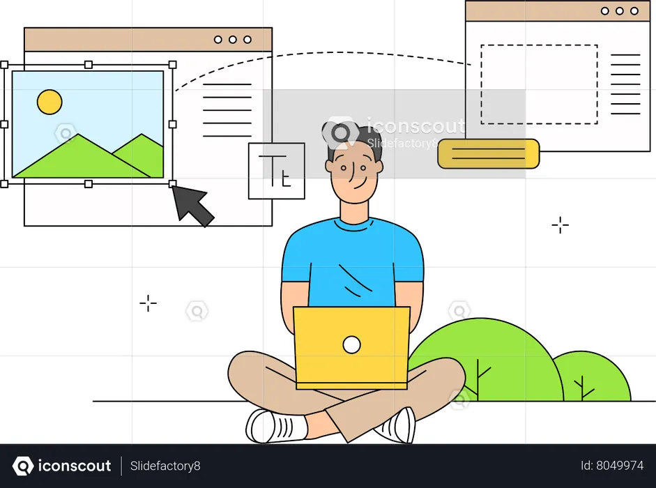 El hombre está creando contenido.  Ilustración