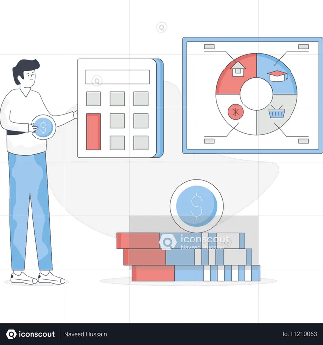 El hombre está haciendo planificación presupuestaria  Ilustración