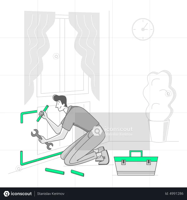 El hombre está reparando el radiador de CA  Ilustración