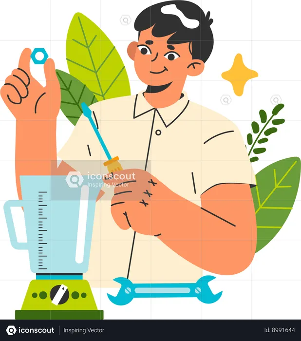 El hombre utiliza energía ecológica.  Ilustración