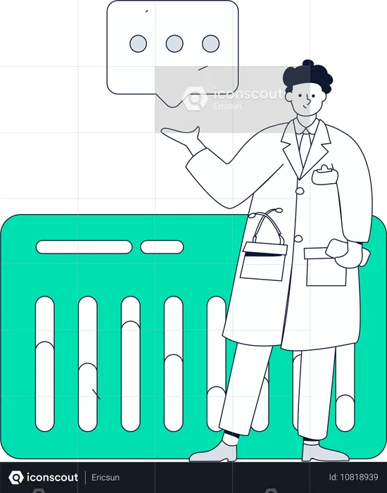 Médico comenta informe de pacientes  Ilustración