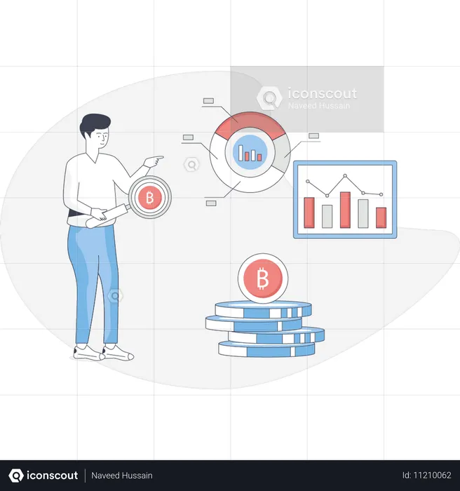 El niño está haciendo un análisis de Bitcoin  Ilustración