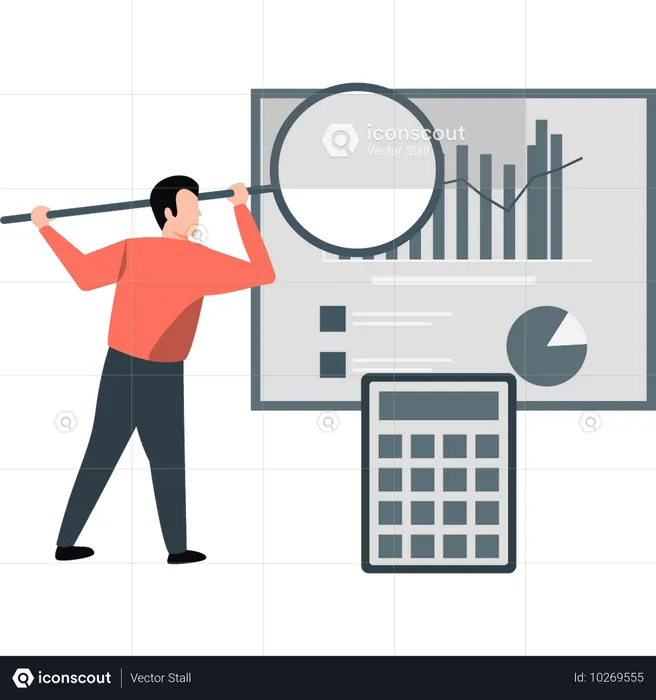 El niño está investigando el gráfico de crecimiento empresarial.  Ilustración