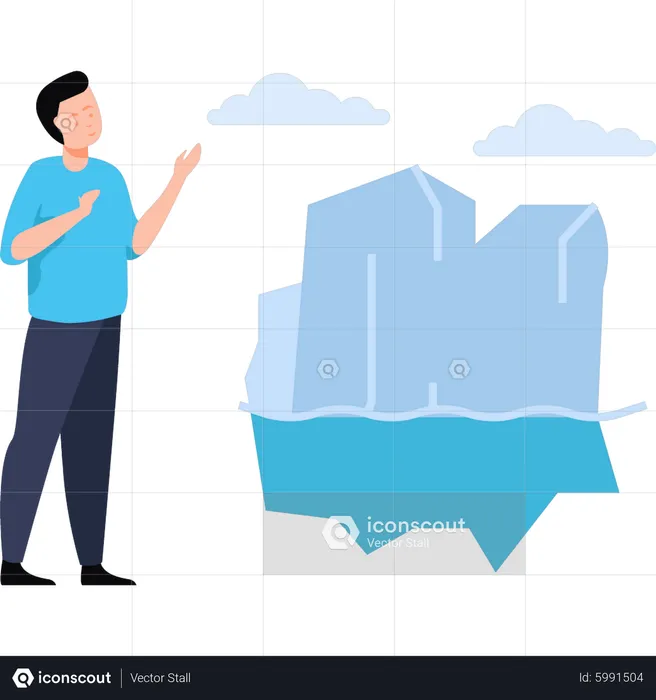 El niño está mirando las montañas.  Ilustración