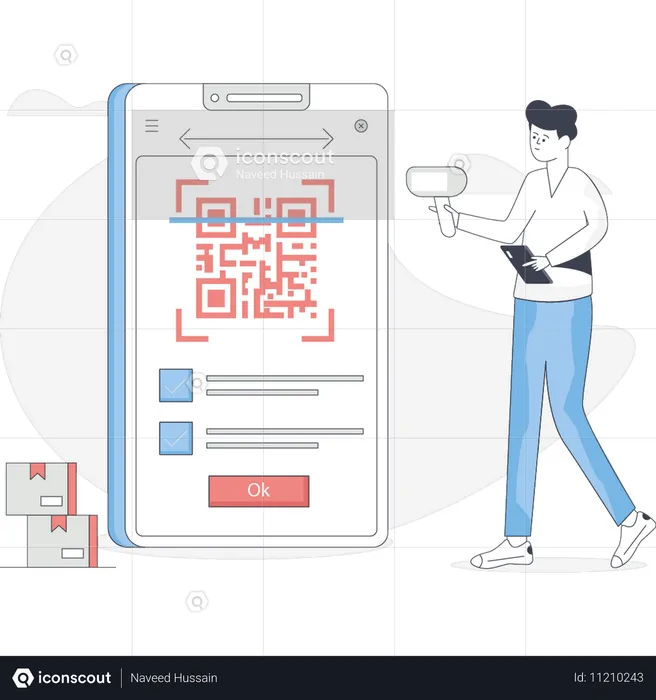 El niño se registra mediante un código QR  Ilustración