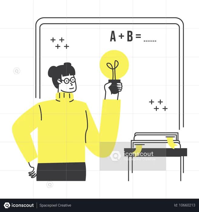 El profesor explica conceptos matemáticos y aporta ideas.  Ilustración