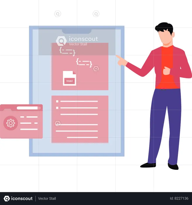 El programador está explicando líneas de codificación.  Ilustración