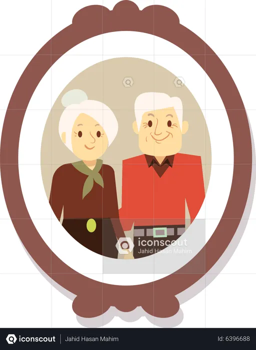 Elder couple in photo frame  Illustration