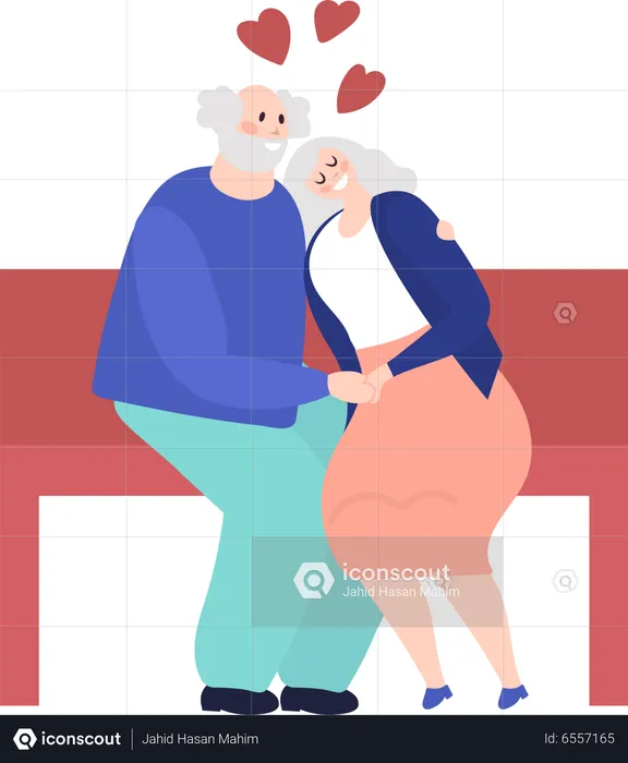 Elder couple sitting on bench  Illustration