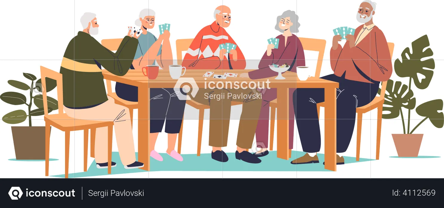 Elder Friends playing cards  Illustration