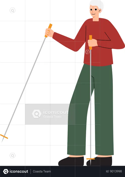 Elder woman is doing skiing  Illustration