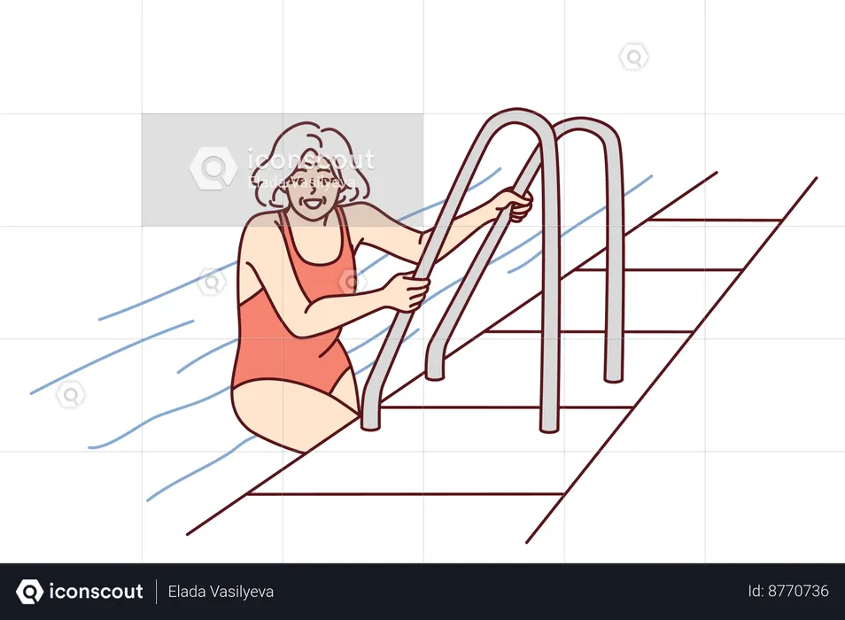 Elder woman is enjoying swimming  Illustration