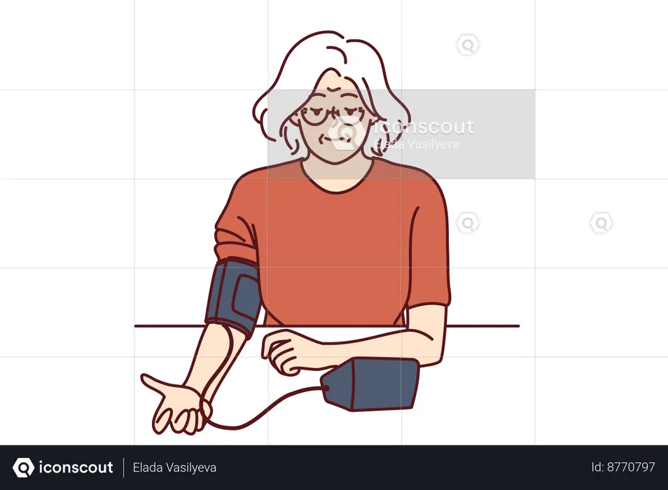 Elder woman is measuring blood pressure  Illustration