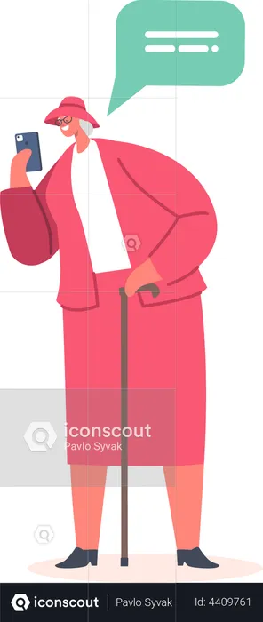 Elder woman talking on smartphone  Illustration