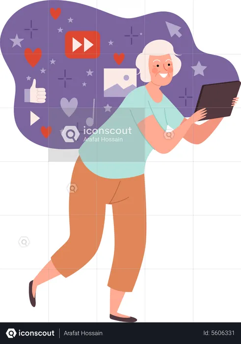 Elder woman using internet  Illustration