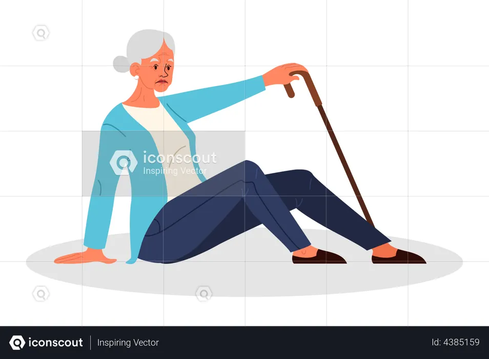 Elder woman with cane fell down  Illustration