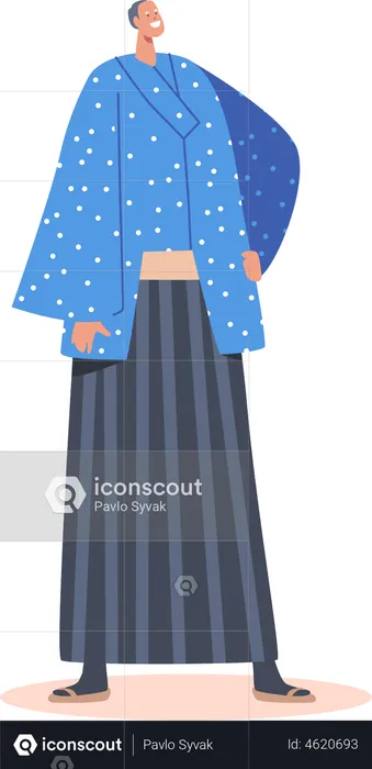 Elderly Asian Man wear Kimono  Illustration