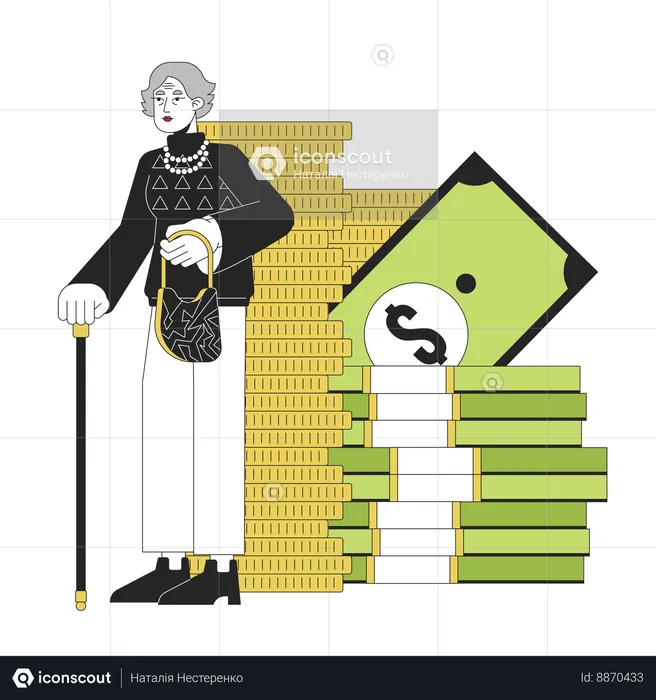 Elderly businesswoman accumulating money  Illustration