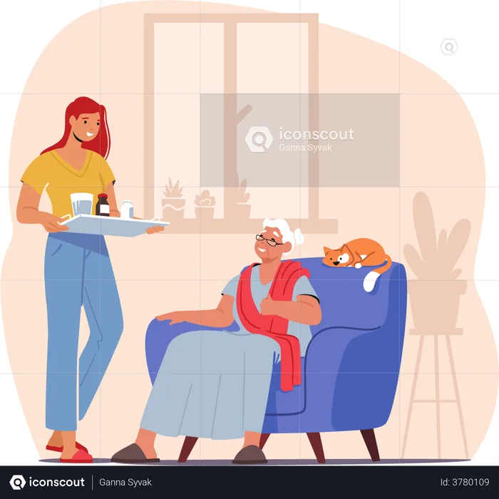 Elderly Caregiving  Illustration