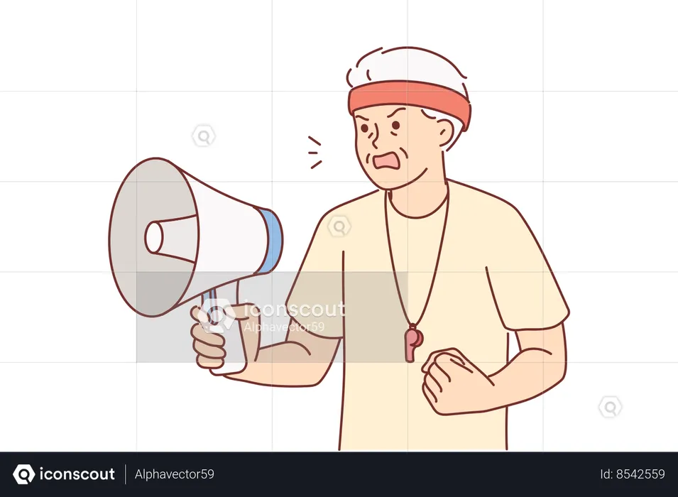 Elderly coach with megaphone in hands  Illustration