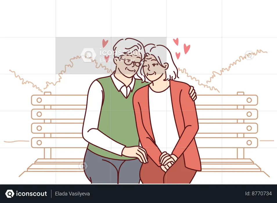 Elderly couple are doing romance in park  Illustration