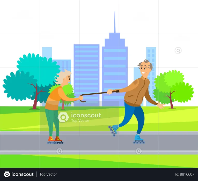 Elderly couple are teasing each other  Illustration