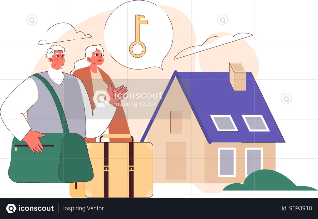 Elderly couple back to home from trip  Illustration