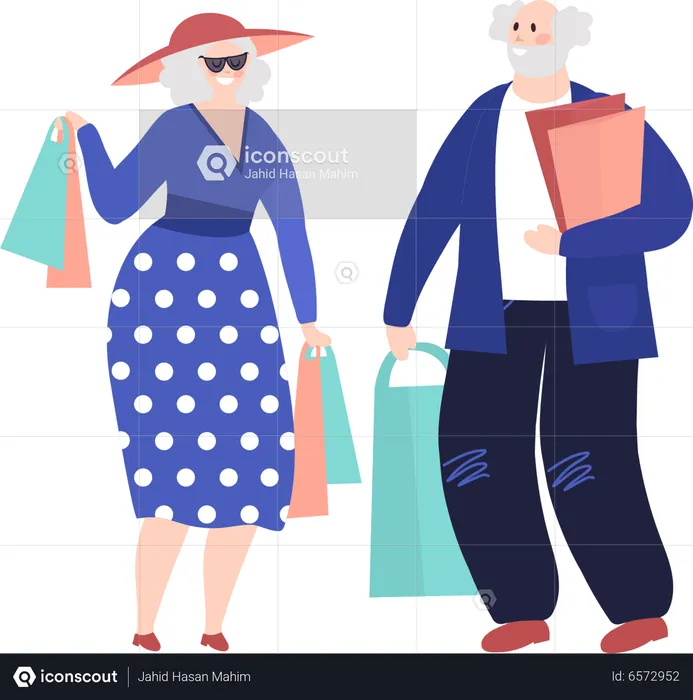 Elderly couple doing shopping  Illustration