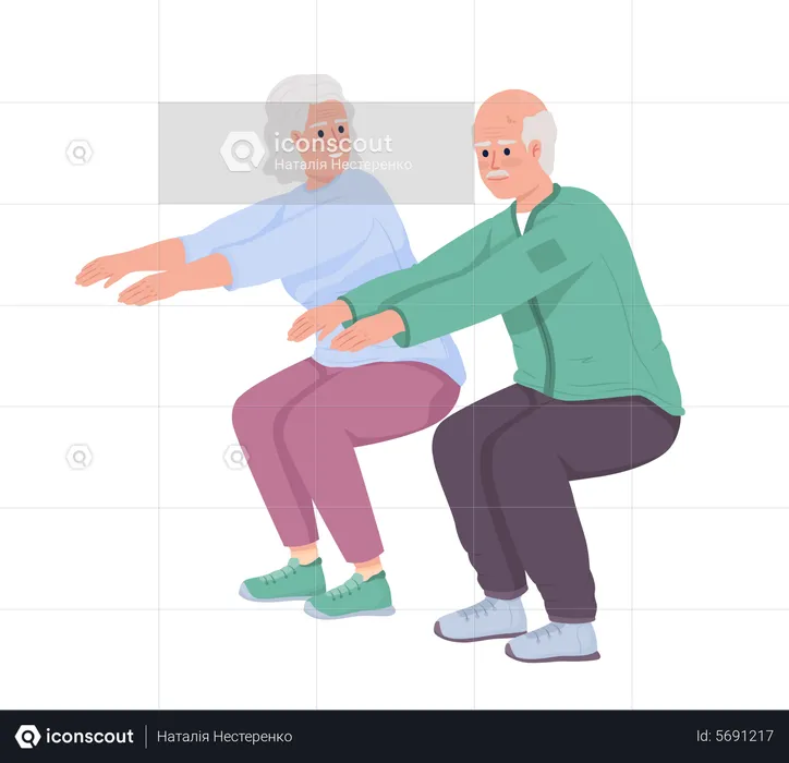 Elderly couple doing sit ups  Illustration