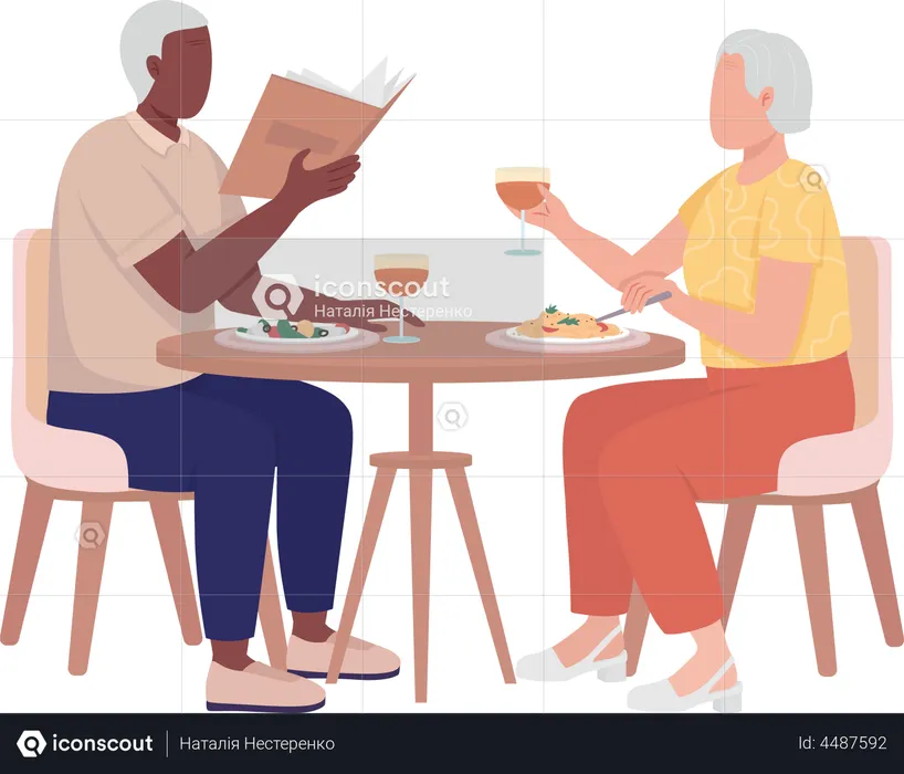 Elderly couple having dinner  Illustration