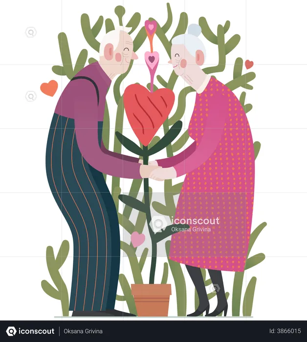 Elderly couple in love  Illustration