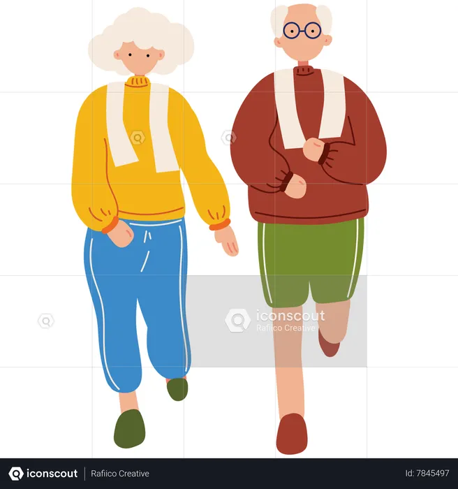 Elderly couple jogging together  Illustration